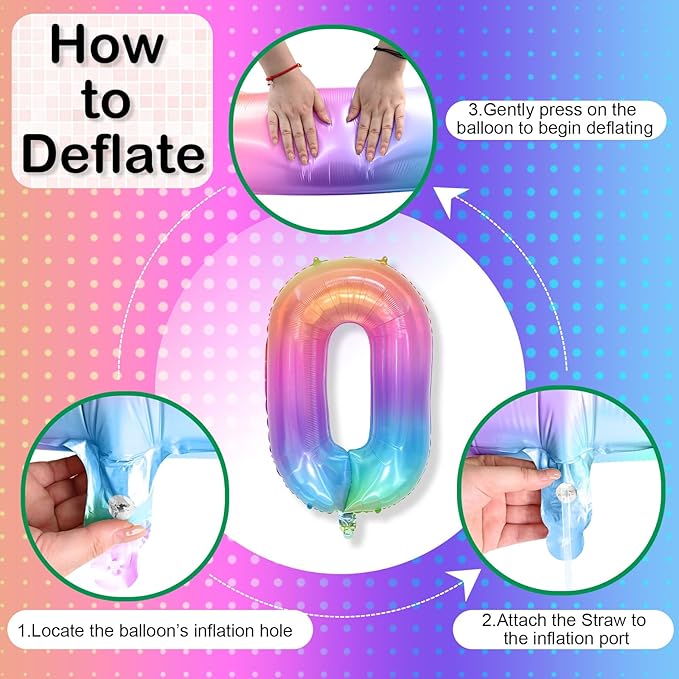 Rainbow Number 0 Balloon, 40 Inch Colorful Self Inflating Foil Balloons, Globos De Numeros Grandes, Large Mylar Helium Multicolor Number 0 Balloon for Kids Birthday Party Decor Baby Shower Decorations