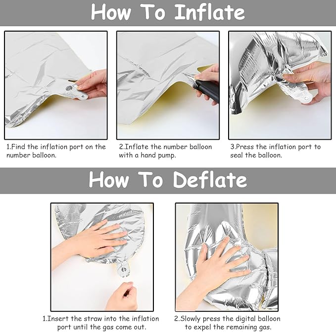 Silver Foil Balloon Number 8 for Boys, 40'' Giant Self Inflating Number Balloons Set 0-9 for Girls, Large Number 8 Helium Balloon for Women Men 8th Birthday Anniversary Party Decorations Supplies