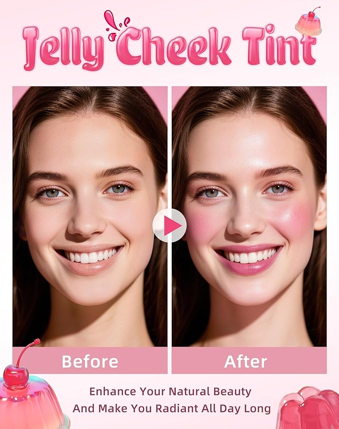 KIMUSE Jelly Cheek & Lip Tint, Watercolor Blush, Multi-Use Makeup, Tint for Cheeks, Lips & Eyes, Lightweight, Sheer & Buildable Color, Vegan Formula, Cruelty-Free