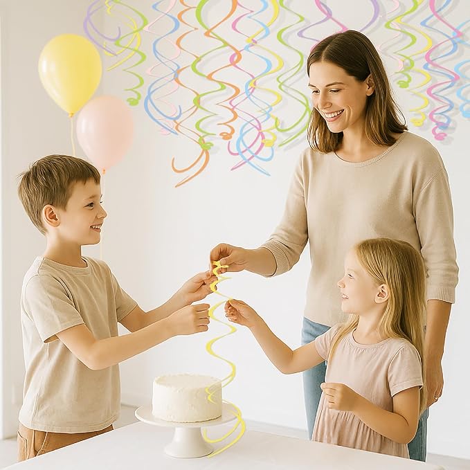 48PCS Pastel Paper Swirl Decorations Hanging Ceiling Streamers for Birthday, Spring, Bridal, Gender Reveal, Wedding, or Everyday Party Decor