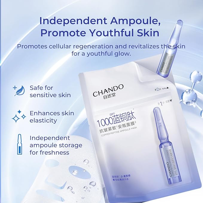 2-Step Copper Peptide Anti-Wrinkle Ampoule Mask (1.5ml+33mlx5PCS) - Powerful Anti-Wrinkle Mask with Copper Peptides for Firming and Smoother Skin