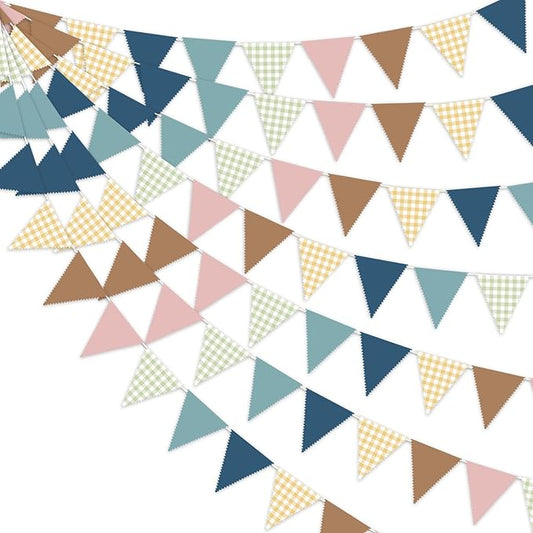 33 Ft Gingham Hanging Banner Decoration Boho Pennant Plaid Triangle Flag Fabric Bunting Garland for Birthday Wedding Baby Shower Party Supplies