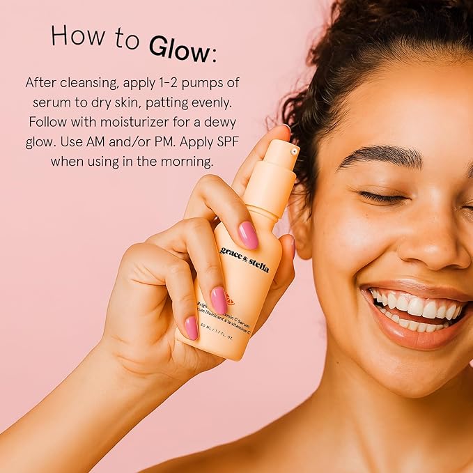 grace & stella Vitamin C Serum for Face (50ml /1.7 fl oz)- Brightening Vitamin C for Face with Hyaluronic Acid Serum To Reduce Dullness & Dark Spots - Vegan Skincare