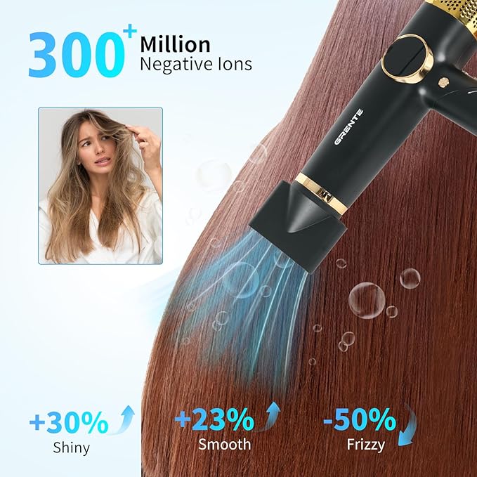 Portable Hair Dryer, 110,000 RPM Diffuser Hair Dryer, 400M Negative Ion, 6.5ft Cord, 4 Heat Settings & 3 Speed, Ionic Hairdryer with Concentrator Nozzle Diffuser for Curly Hair, for Women Men, Black