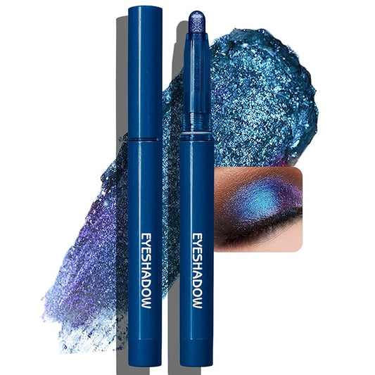 Glitter Eyeshadow Stick Metallic Chrome Finish, Shimmer Cream Eye Shadow Stick Long Lasting Holographic Color Sparkle Multi-Use Eye Brightener Highlighter Makeup Blendable Eyeliner Pencil, 9#