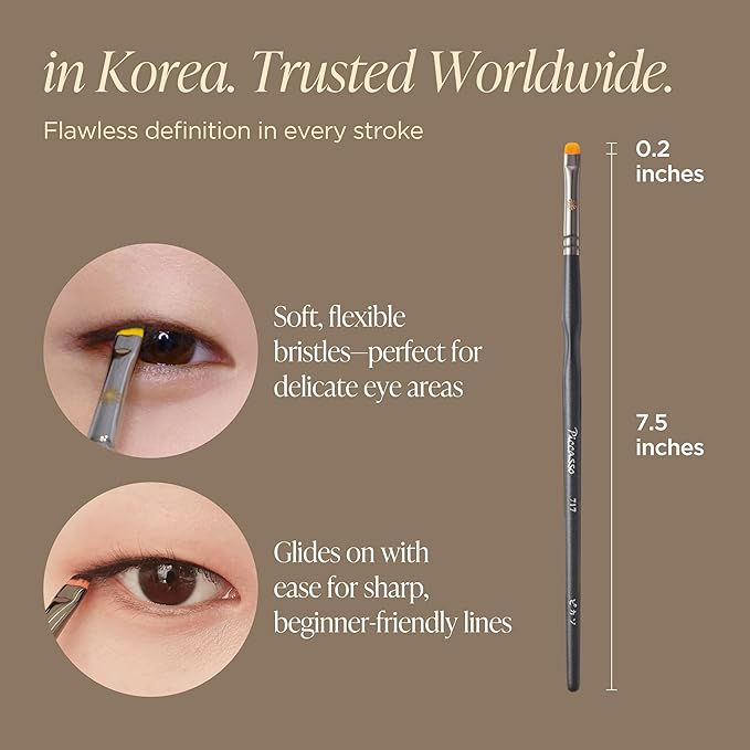 Piccasso 717 Eyeliner Brush – Ultra-Fine Angled Brush for Gel and Liquid Eyeliner, Precision Eye Makeup Tool for Tightlining and Winged Liner, Professional Eye Makeup and Eyeshadow Brush