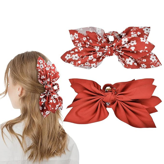 Bow Claw Clips Bow Hair Clips 2PC Red Big Hair Bows for Women Butterfly Styling Large Hair Clips for Thick Hair for Girls Hair Accessories for Teen