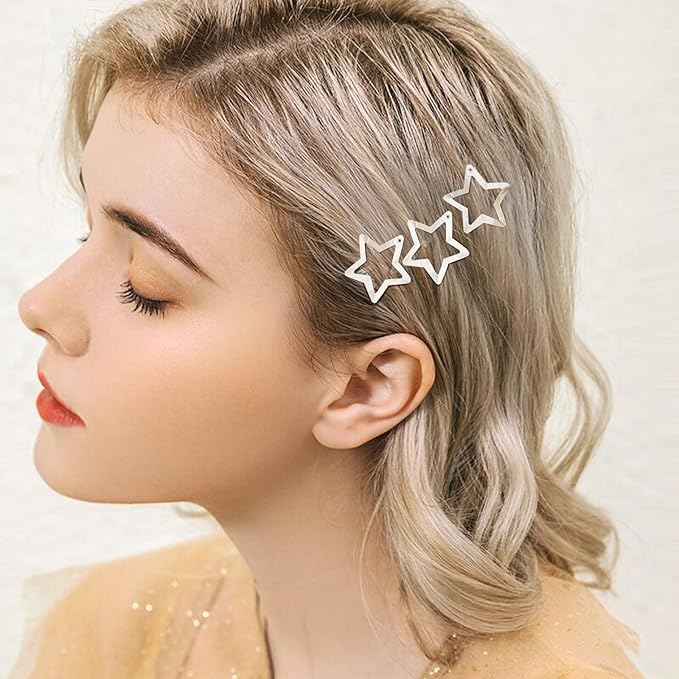 Star Hair Clips 2000s Y2K Snap Hair Barrettes Non Slip Star Hair Accessories Silver Metal Hair Clips for Girls Women -50 PCS 1.18"