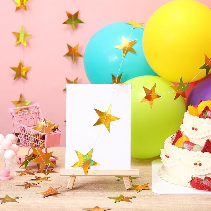 Patelai Glitter Star Garland Banner New Years Decor 130 Feet Star Hanging Banner Twinkle Backdrop for Birthday Classroom Wedding Halloween Christmas Party Supplies(Iridescent Gold)