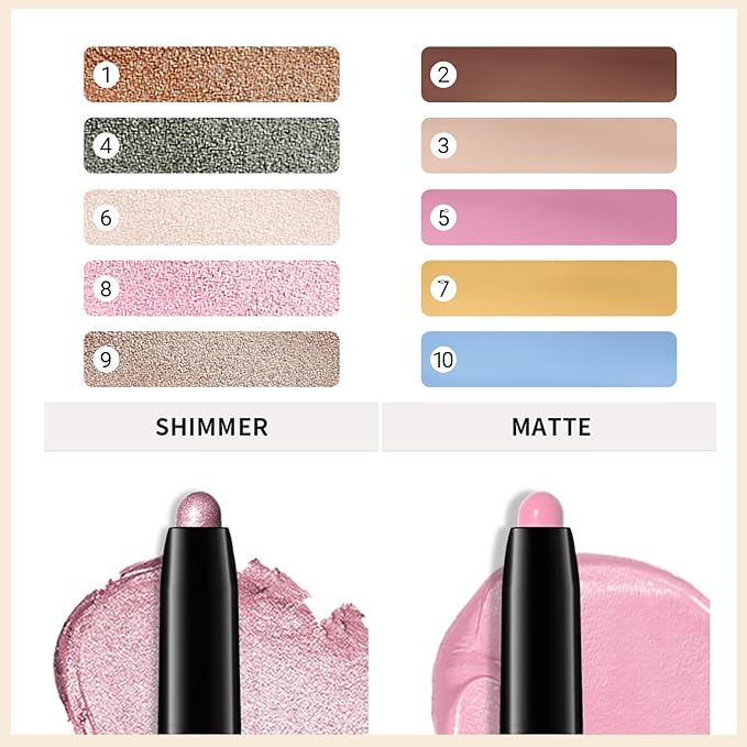 Erinde Waterproof Eyeshadow Stick, Cream Eye Shadow Stick, Long-Lasting, Crease-Proof, Cream to Powder Buildable & Blendable Eye Shadow Pencils Crayon, Vegan & Cruelty-Free, 06 Oyster