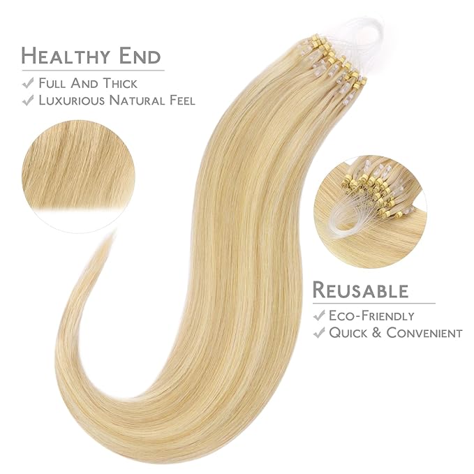 WENNALIFE Microlink Hair Extensions Human Hair, 50g 50s 20 Inch Light Blonde Highlighted Golden Blonde Remy Hair Microbead Micro Link Microloop Microring Invisible Straight Natural Fusion Installation