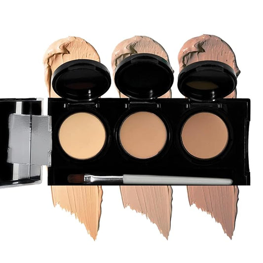 Full Coverage Concealer Palette, Waterproof Concealer Cream, 3 Colors + Brush, by Dermaflage
