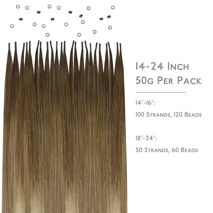 WENNALIFE I Tip Hair Extensions Human Hair, 50g 50s 18 Inch Ombre Walnut Brown to Ash Brown and Bleach Blonde Remy Itip Human Hair Extensions Invisible Itips Straight I Tips Fusion Extensions Real