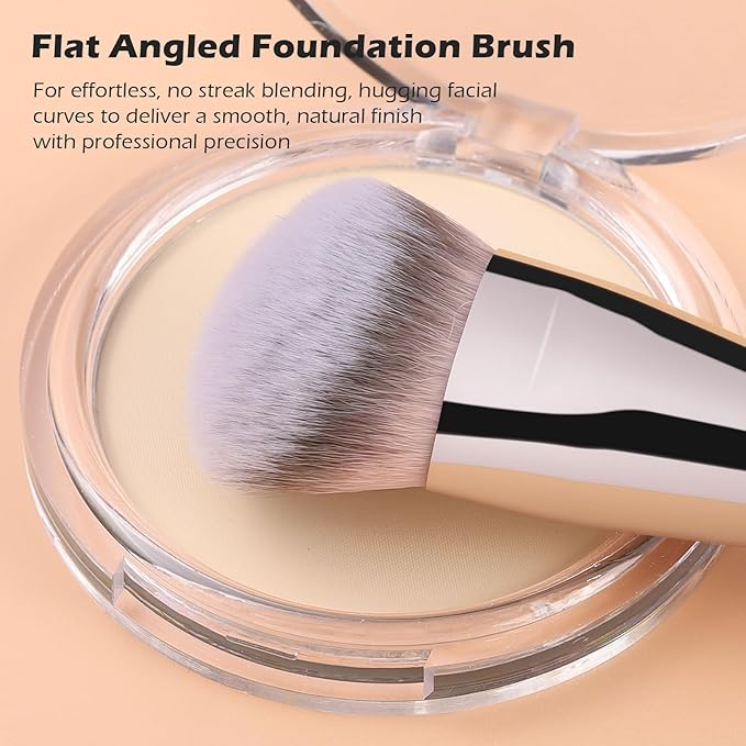 TEOYALL Dual-Ended Foundation Under Eye Concealer Brush, Sloped Angled Contour Synthetic Bristles for Liquid Cream Powder