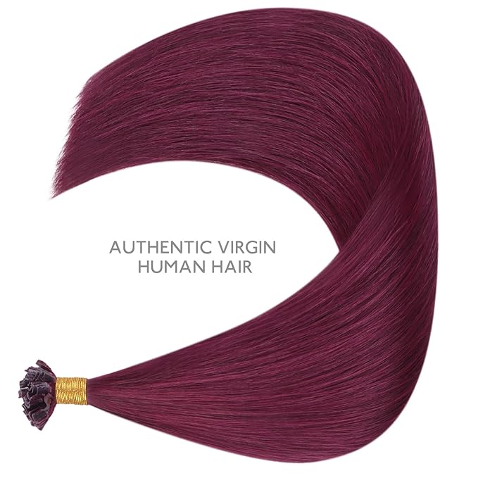 WENNALIFE U Tip Hair Extensions Human Hair, 50g 50s 24 Inch Light Burgundy Remy Hair Extensions K Tip Hair Extension Real Human Hair Invisible Straight Keratin Hair Extensions