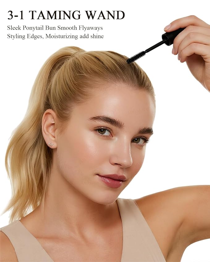 5Pcs Set: Hair Wax Stick, Hair Finishing Stick, Slick Back Hair Brush - Smooths Flyaways, Tames Frizz, Sleek Ponytails Buns - Taming Wand for Women Style Edges - Styling Accessories for Girls & Kids