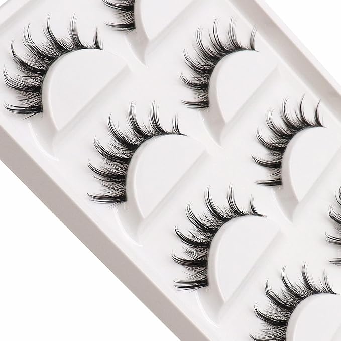 Veleasha Manga Lashes Spiky False Eyelashes 100% Handmade Eyelashes Natural Look Fake Lashes Lightweight Lashes with Soft Clear Band 5 Pairs Pack (009)