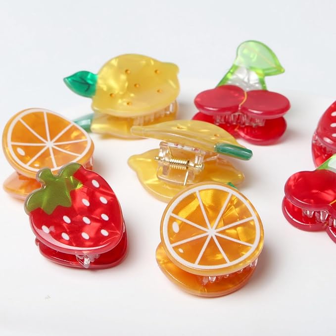 8PK Mini Fruit Hair Claw Clips for Girls Cute Cherry Lemon Strawberry Orange Hair Clip Fun Summer Hair Accessories