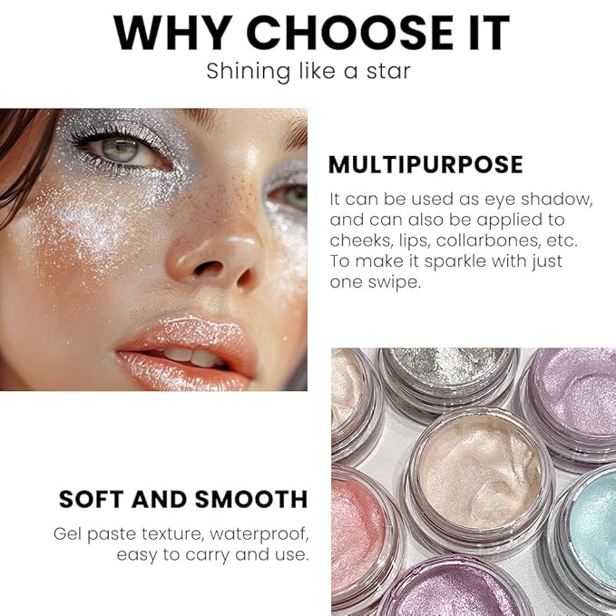 Monochrome Glitter Eyeshadow Palette,Single Silver White Gray Shimmer Eyeshadow,Long-Lasting Sheer Eye Makeup With A Sparkle Finish,Smooth Formula,Vegan & Cruelty-Free