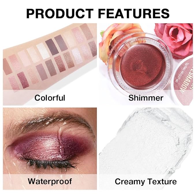 evpct Single Cream Eye Shadow Palette Pot Makeup for Older Women, Pearl White Sparkle Shimmer Glitter Metallic Monochrome Cream to Powder Eyeshadow Palette Eye Brightener, High Pigment Waterproof