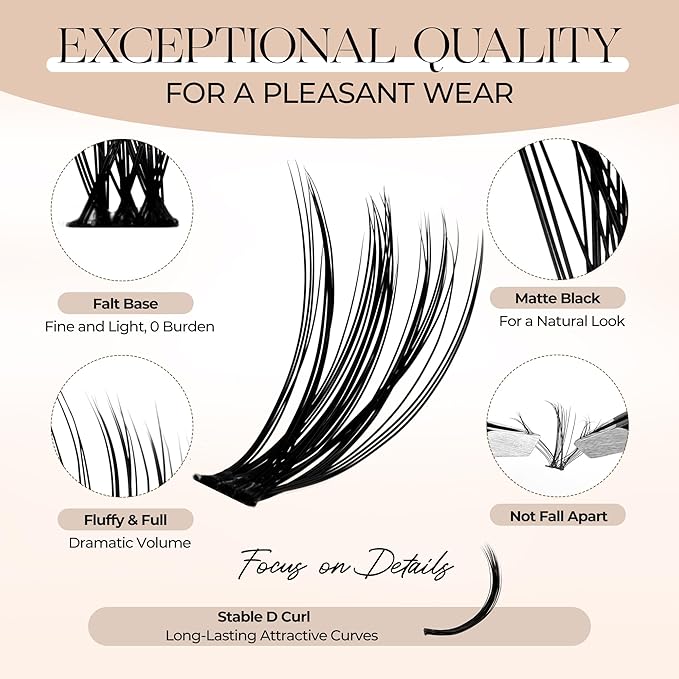 PopUp Lash-Extension-Clusters D Curl Lash Clusters Natural Look Cluster Lashes Extensions Band & Soft Lashes Reusable 9-16mm MIX (30D+40D)