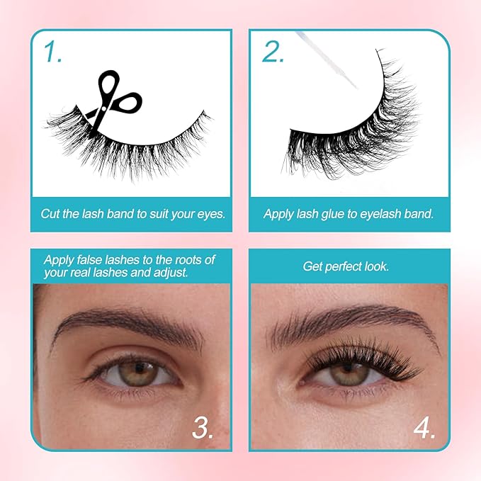 Strip Lashes Kit Wispy False Eyelashes With Strip Lash Glue Soft 10 Pairs Fake Eyelashes Magnetic Lashes Kit by GEMERRY, A03