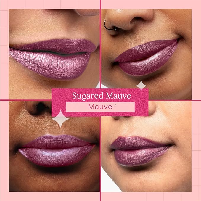 Aromi Sugared Mauve Metallic Liquid Lipstick, Purple Pink Lip Color with Shimmery Finish, Raspberry Mulberry Lipstick, Long-Lasting, Smudge Proof (Sugared Mauve)