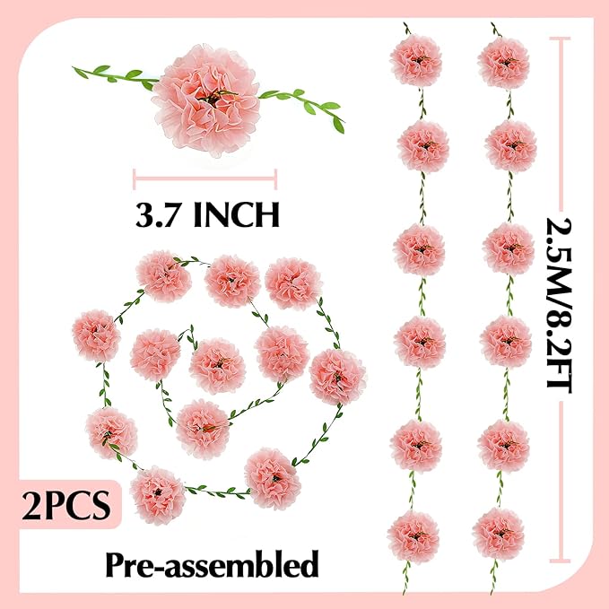 Tissue Paper Pom Pom Garland Hanging Paper Flower Decorations for Wedding Baby Shower Engagement Garden Tea Party Bridal Shower Spring Summer Wall Decor Nursery Arch Backdrop