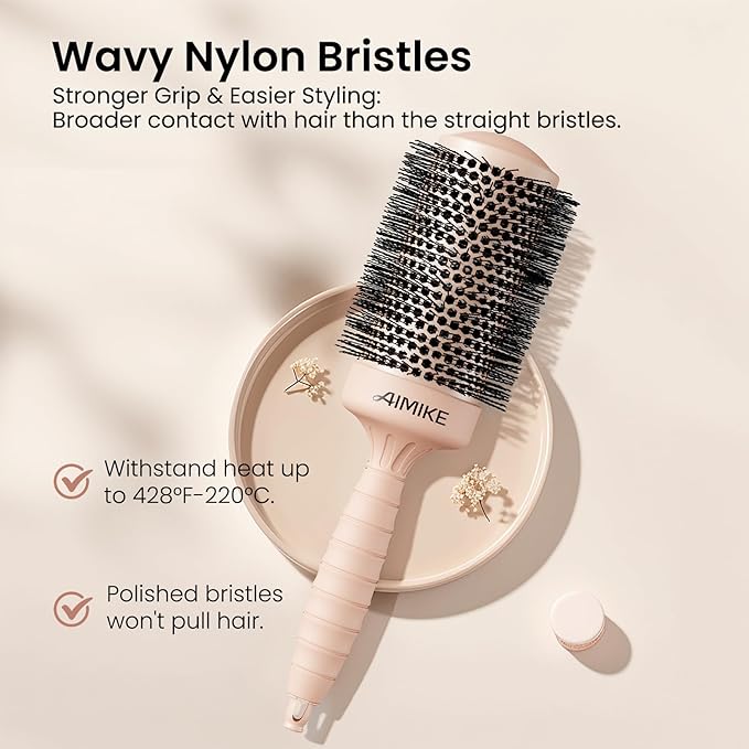 AIMIKE Round Hair Brush, 2.1 inch Nano Ion Thermal Ceramic Tech, Large Round Brush for Blow Drying & Styling, Maximum Volume and Shine, Barrel 2.1 inch, for Thick Curly Hair, Unisex