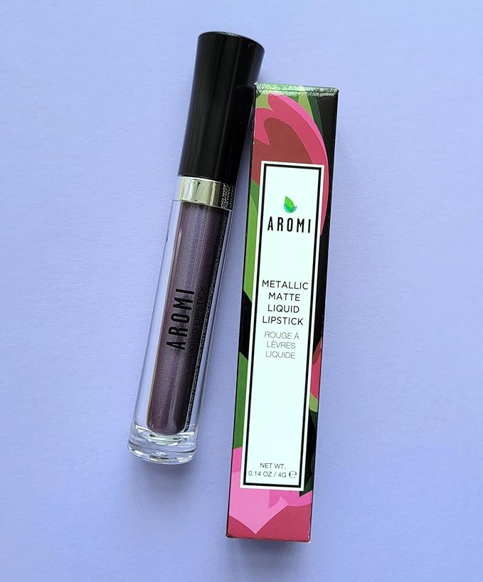 Aromi Violet Plum Metallic Liquid Lipstick | Dark Purple Lip Color with a Shimmery Finish, Vegan, Cruelty-free, Long-Lasting and Smudge Proof Lipstick (Silver Plum)