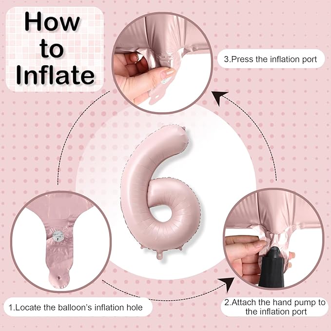 40 Inch 6 Balloon Number, Large Pastel Baby Pink Foil Number 6 Balloons Birthday Party Decor, Dusty Light Blush Matte Pink Mylar Self Inflating Balloon for Girls 6th Birthday Anniversary Decorations