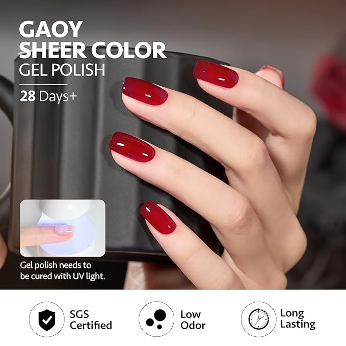 GAOY Wonder Color Gel Nail Polish, Jelly Red Green Brown Yellow Hot Pink Colors Sheer Gel Polish Kit for Salon Manicure and Nail Art DIY at Home