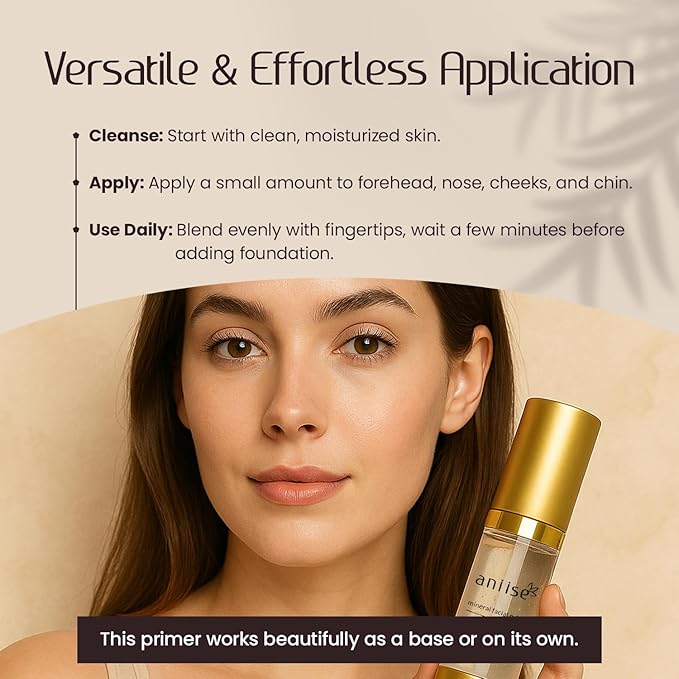 Mineral Makeup Facial Foundation Primer – Smooths Skin, Extends Makeup Wear, Controls Shine, Minimizes Pores & Fine Lines – For All Skin Types – Vegan, Paraben Free, Cruelty-Free – 1 fl oz (30 mL)