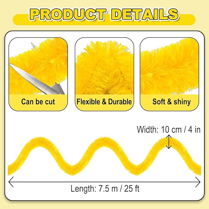25 Feet Christmas Foil Fringe Banner Metallic Tassle Garland Metallic Backdrop Parade Floats Shiny Hanging Ceiling, Valentine's, Wedding, New Year Party Decorations(4" x 25', Macaron Yellow)