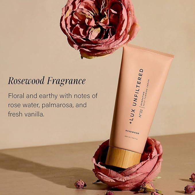 + Lux Unfiltered N°32 Gradual Self Tanner, Hydrating Self Tanning Lotion with Shea Butter & Squalane - Non-Sticky, No Transfer, Natural-Looking Tan - Vegan & Cruelty-Free Sunless Tanner - Rosewood