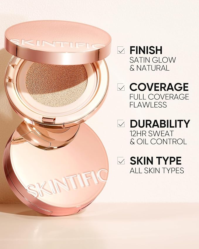Full Coverage Cushion Foundation, Weightless, Skin Fit, Satin Glow Finish, Oil-Control Waterproof Foundation, Sweatproof Flawless BB Cream CC Korean Makeup,Tattoo Cover Up, Buildable(#04 Beige)