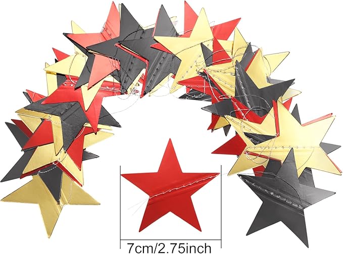 Patelai Glitter Star Garland Banner New Years Decor 130 Feet Star Hanging Banner Twinkle Backdrop for Birthday Classroom Wedding Halloween Christmas Party Supplies(Red, Black, Gold)