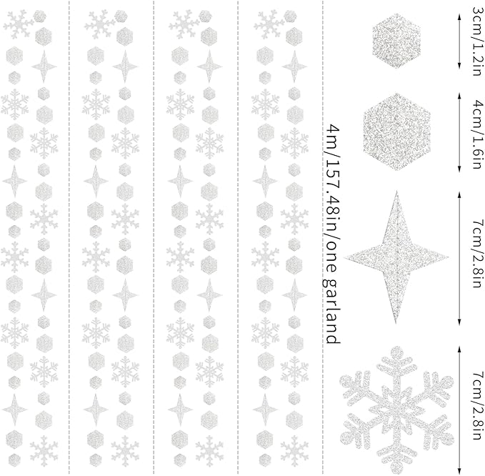 Snowflake-Snow White-Silver Christmas Party-Decorations Streamers - 52Ft White Winter Wonderland Frozen Hanging Paper Garland Banner,Birthday Wedding Baby Shower New Year Supplies Decor Hugtmr