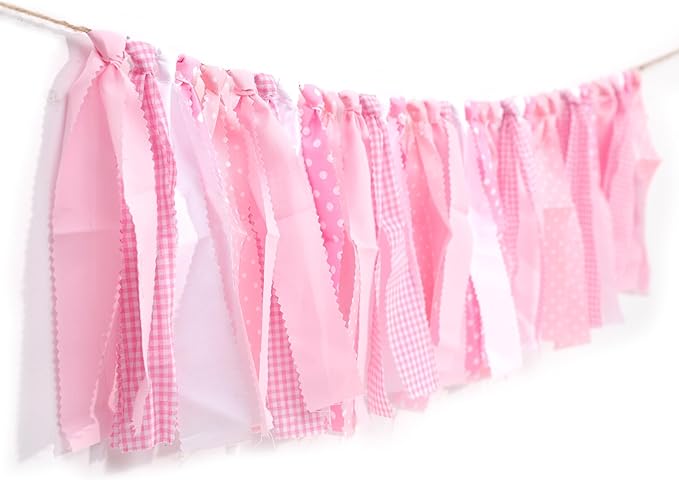 Pink and White Gingham Banner/Garland - Pink Gingham Banner for Baby Shower,First Birthday High Chair Bunting for Girl,Wall Hanging, Nursery Decor