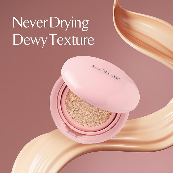 LA MUSE Korean Glow Cushion Foundation with PDRN | Shade No.22 Neutral Beige for Medium Skin | 65% Hyaluronic Acid Hydration | Natural Radiant, Lightweight Coverage | Light to Medium Buildable Finish