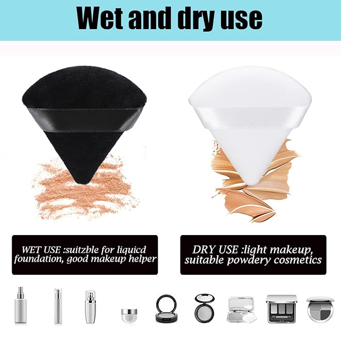 8 Pcs Cotton Powder Puff Face,JASSINS Triangle super soft Both dry and wet Makeup Setting Puff,For Concealer/Loose Powder/Body Powder/Foundation/Blush Makeup Sponge Set (Black+White)