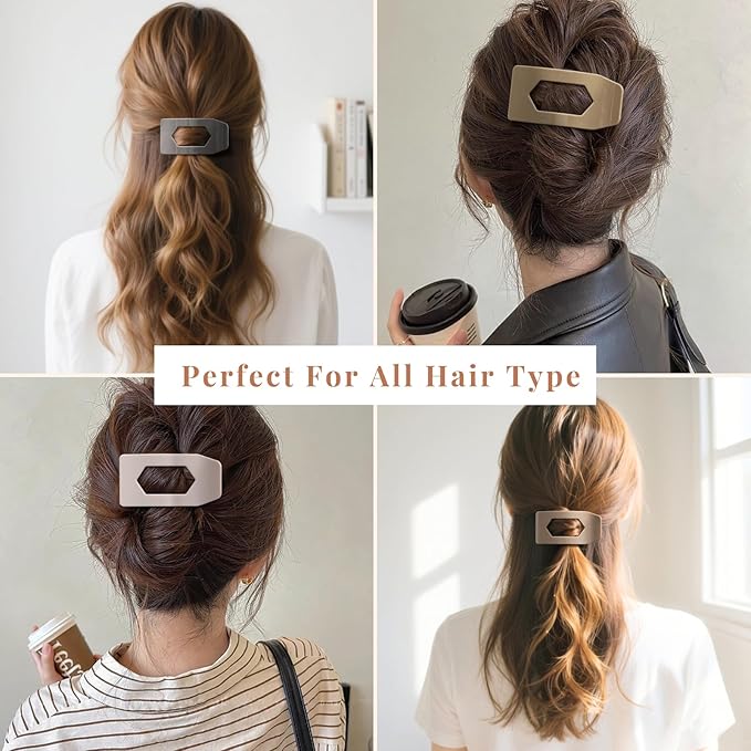 8 Pack Brown Flat Hair Clips for Women – Large Neutral Glossy No-Slip Rectangle Claw Clips for Thick & Thin Hair, Strong Hold Square Hair Accessories for Everyday Office or Coffee Look