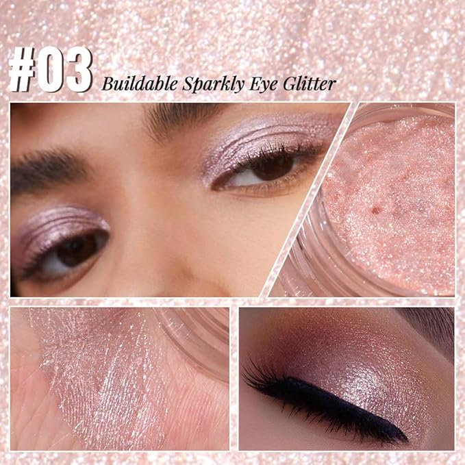 Monochrome Glitter Eyeshadow Palette,Single Champagne Pink Shimmer Eyeshadow,Long-Lasting Sheer Eye Makeup With A Sparkle Finish,Smooth Formula,Vegan & Cruelty-Free