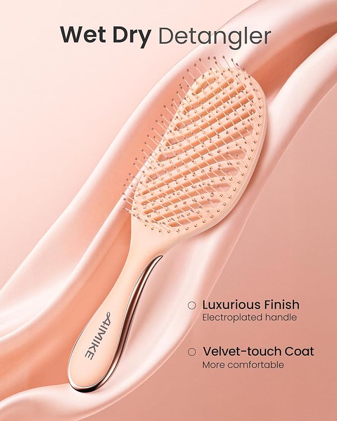AIMIKE Detangling Brush, Wet Dry Vented Detangler Brush w/Soft Bristles, Pain-Free Detangle Hairbrush Loosens Stubborn Tangles, Extra Gentle on Sensitive and Fine Hair, for Women & Kids