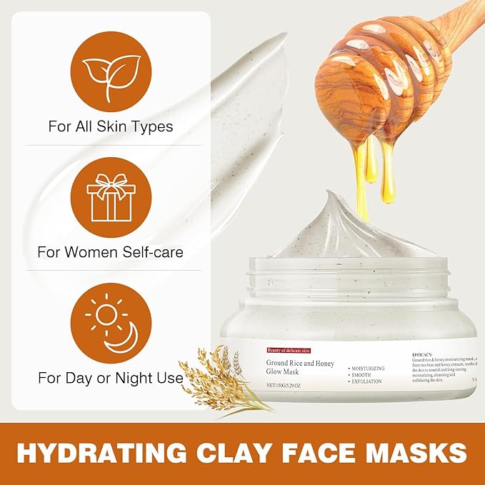 IREV Face Masks Skincare, Rice And Honey Glow Mask, Rice Masks For Face, Hydrating Face Masks For Women, Moisturizing Skincare, Gentle Clay Mask For Dry Sensitive Skin 150g