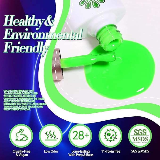 Born Pretty Gel Nail Polish Halloween Neon Fluorescent Orange Hot Pink Blue Yellow Green Purple Soak Off U V LED Gel Nail Polish Set Nails Art 7ml 6pcs