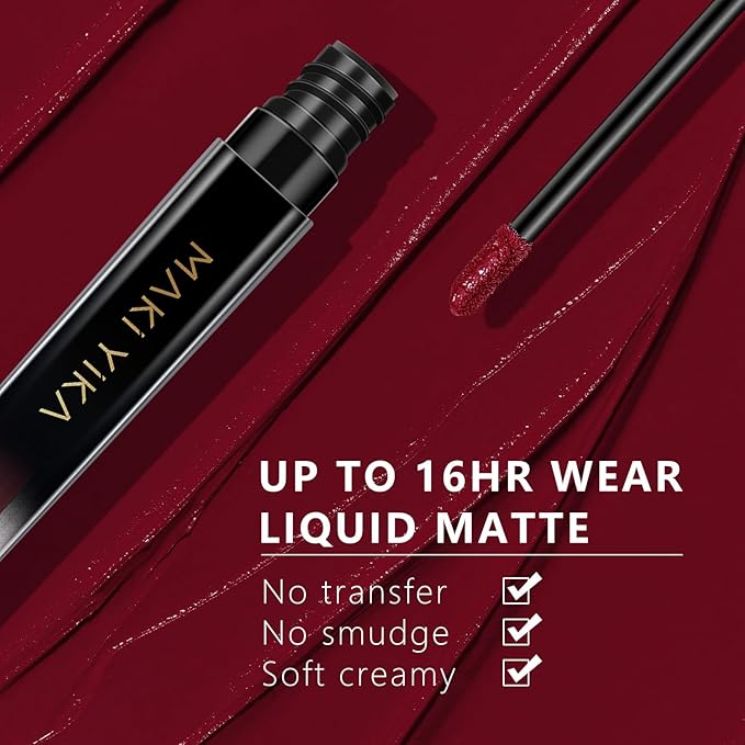 MAKI YIKA Burgundy Red Lipstick for Women Colorstay Long Lasting Lipsticks No Smudge Matte Liquid Lipstick Transferproof Cruelty-Free Lip Color, Burgundy
