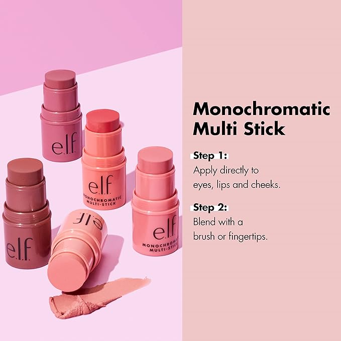 e.l.f. Monochromatic Multi Stick, Travel-Sized Luxuriously Creamy & Blendable Color For Eyes, Lips & Cheeks, Vegan & Cruelty-Free, Bronzed Cherry