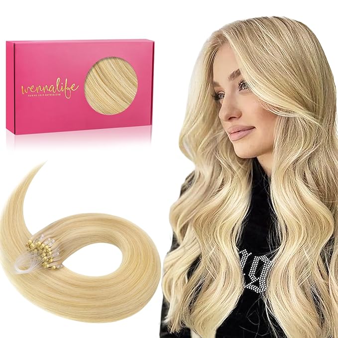 WENNALIFE Microlink Hair Extensions Human Hair, 50g 50s 20 Inch Light Blonde Highlighted Golden Blonde Remy Hair Microbead Micro Link Microloop Microring Invisible Straight Natural Fusion Installation