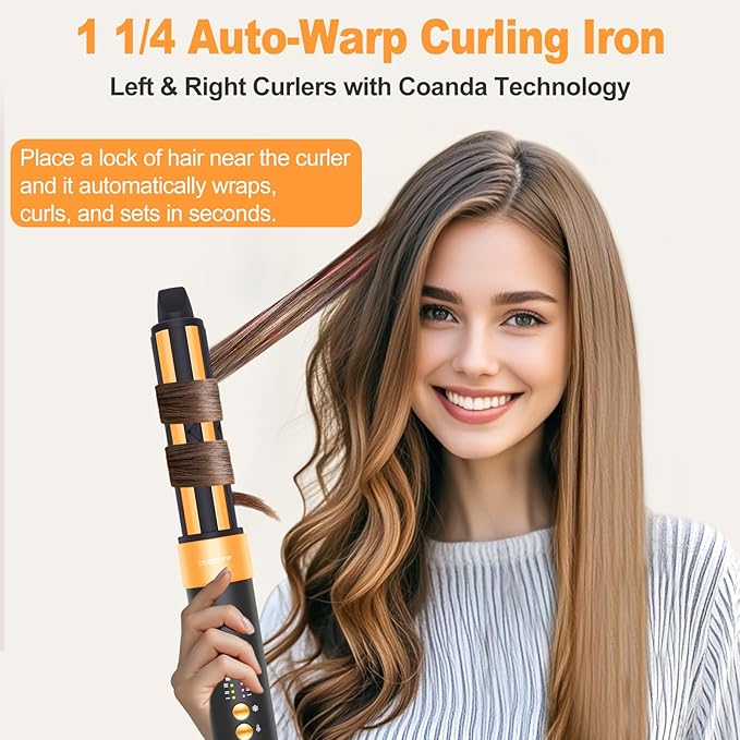 Air Styler Hair Dryer Brush - 110,000 RPM Flexible Hair Styler for Fast Drying/Rotating Curling/Volumizing/Straightening, Auto Wrap Curlers, High-Speed Oval Blow Brush Hair Dryer (Black-Orange)